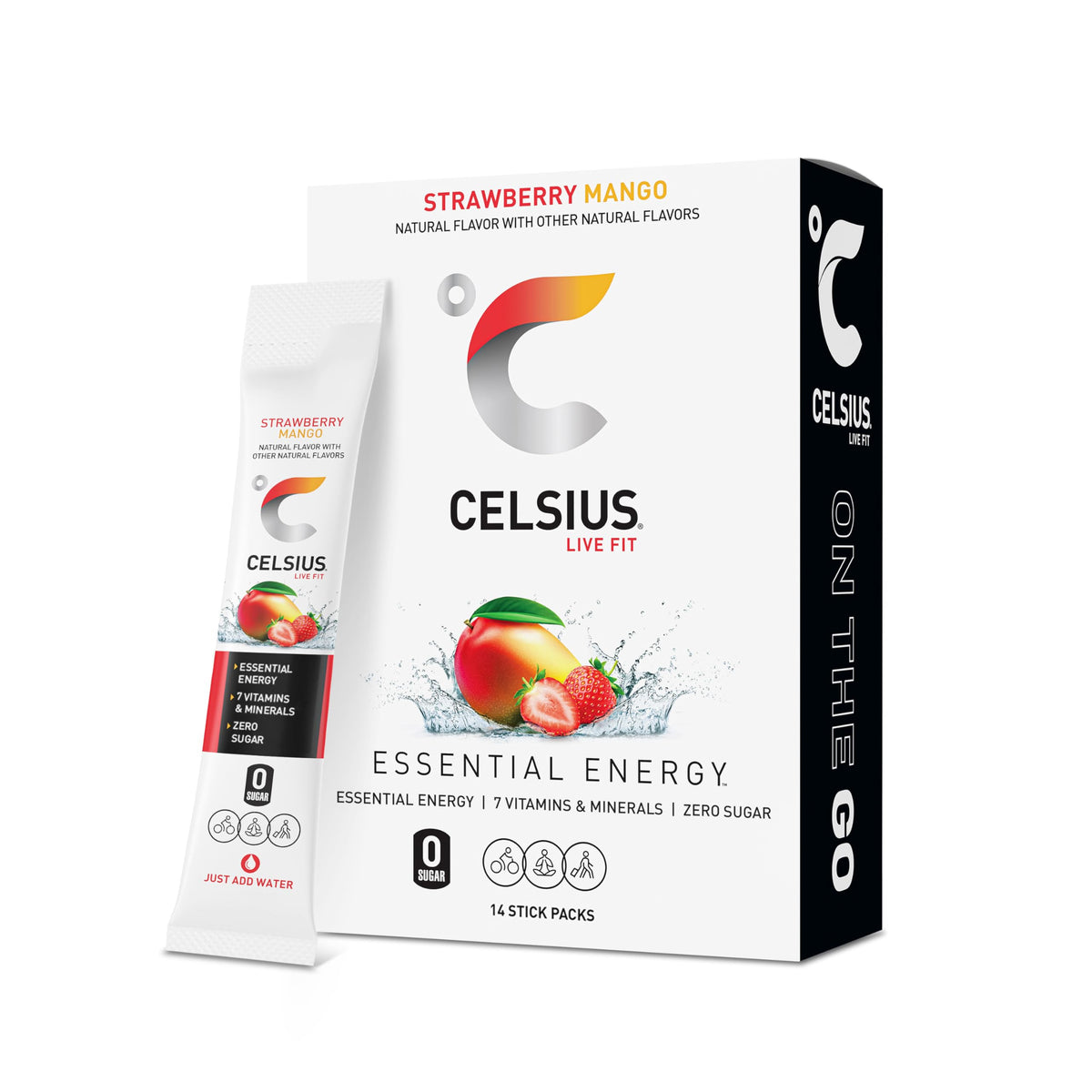 CELSIUS On The Go Strawberry Mango, Sugar Free Energy Drink Mix (14 Sticks per Pack)