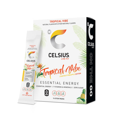 CELSIUS On The Go TROPICAL VIBE, Sugar Free Energy Drink Mix (14 Sticks per Pack)