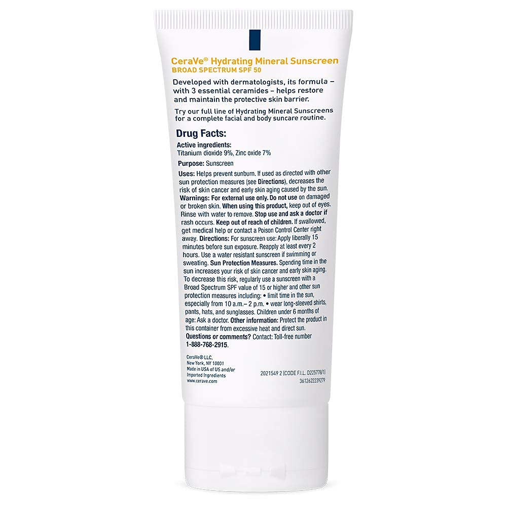 CeraVe Mineral Face Sunscreen SPF 50 – National Eczema Association Approved for Sensitive Caregivers, Fragrance Free