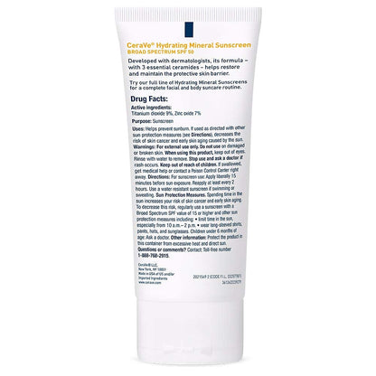 CeraVe Mineral Face Sunscreen SPF 50 – National Eczema Association Approved for Sensitive Caregivers, Fragrance Free