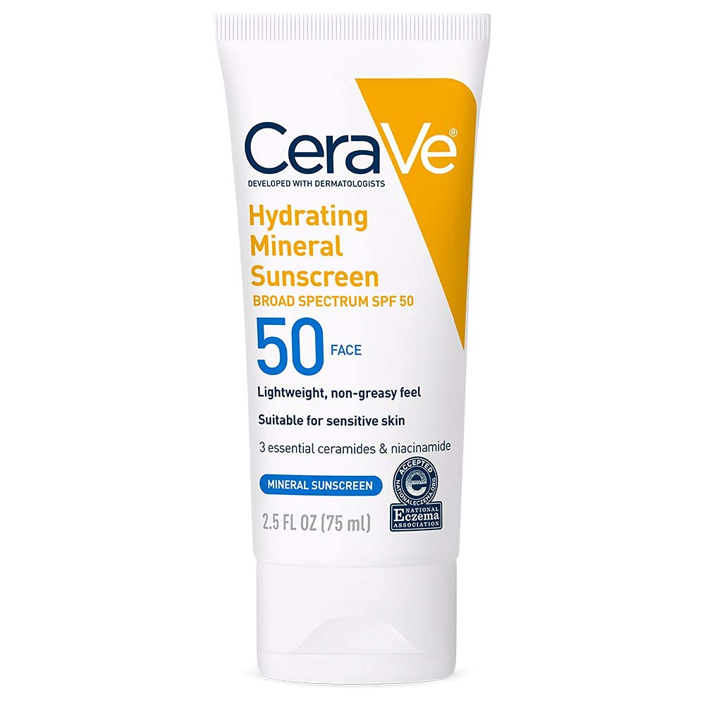 CeraVe Mineral Face Sunscreen SPF 50 – National Eczema Association Approved for Sensitive Caregivers, Fragrance Free