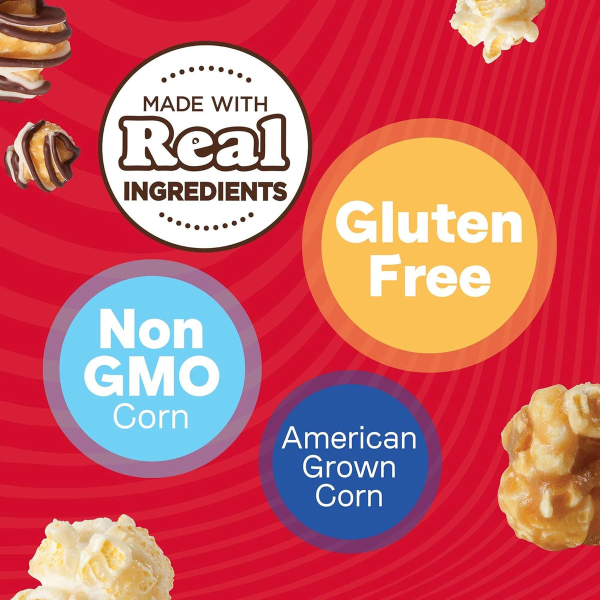 certified gluten free, non-gmo american-grown corn, popped in coconut oil, 0g trans fat, no high-fructose corn syrup