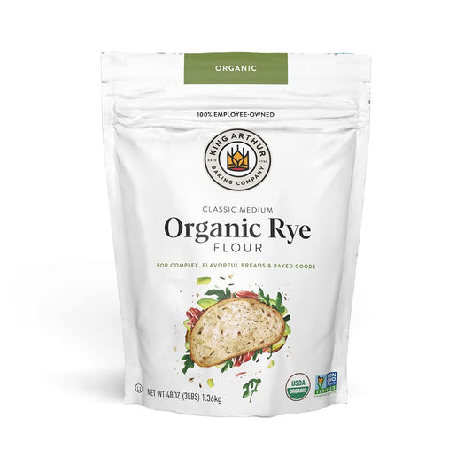 certified organic medium rye flour with higher bran content than white rye