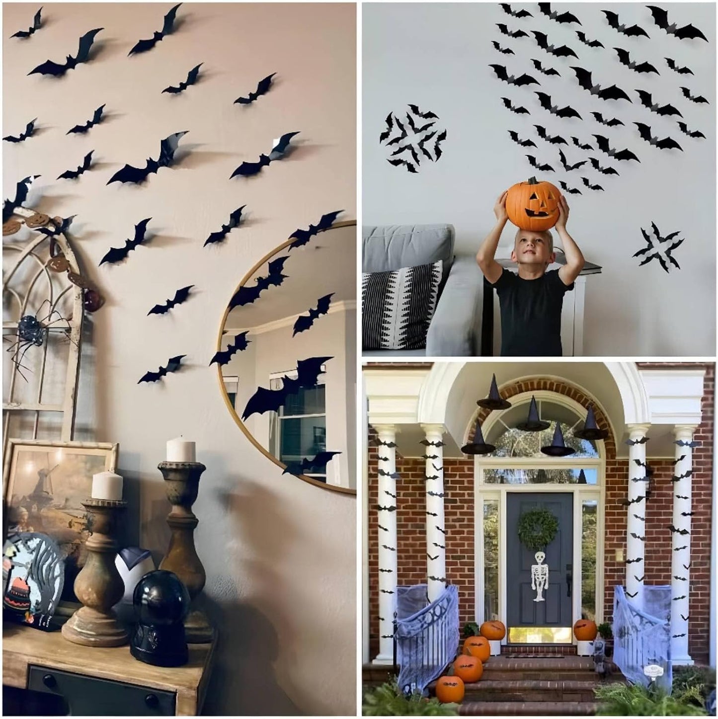CESOF Spooky Bat Wall Art Set – 70 Reusable 3D PVC Bats in 5 Sizes, Matte Black Decor for Fireplace, Entryway & Window Walls