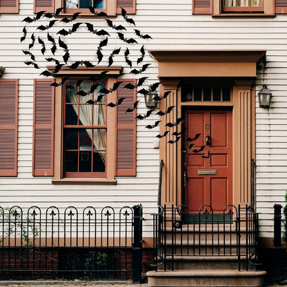 CESOF Spooky Bat Wall Art Set – 70 Reusable 3D PVC Bats in 5 Sizes, Matte Black Decor for Fireplace, Entryway & Window Walls