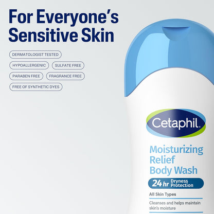 Cetaphil Moisturizing Body Wash 16.9 fl oz – Gentle Evening Shower Care for Mature and Eczema-Prone Skin