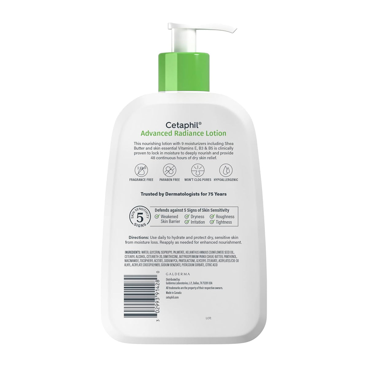 Cetaphil Sensitive Skin Body Lotion – Niacinamide Shea Butter Moisturizer for Spa Style Bath Time Routine