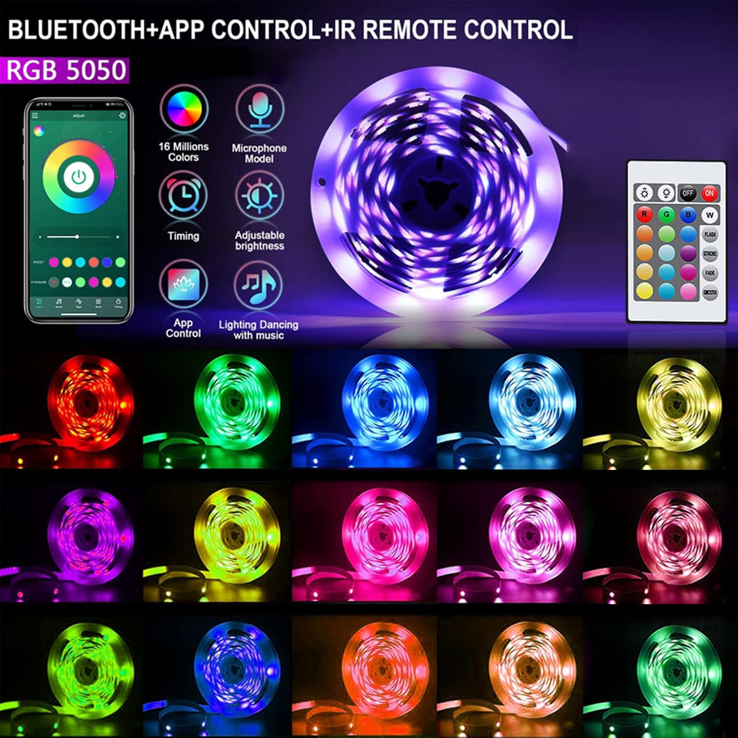 CHARKEE LED Lights for Bedroom and Home, Cool to Touch 5V USB RGB Strip Light Safe Around Kids Pets and Bedding, Bluetooth App and IR Remote