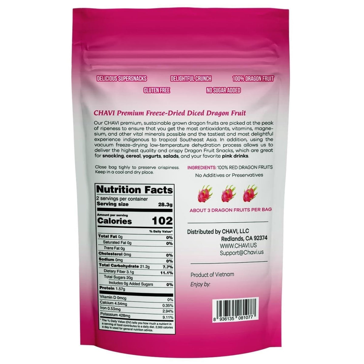 CHAVI Freeze-Dried Dragon Fruit – Lightweight Trail Snack for Hiking Packs and Backcountry Trips