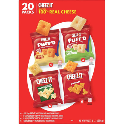 Cheez-It Cheese Crackers, Baked Snack Crackers, Kids' Snack Pouches for Lunchboxes and Backpacks, 17.72oz Box (20 Pouches)
