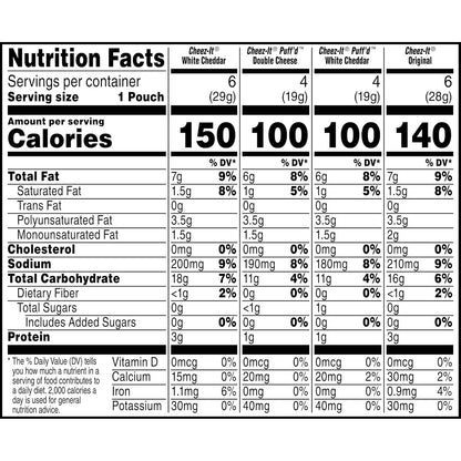 Cheez-It Cheese Crackers, Baked Snack Crackers, Kids' Snack Pouches for Lunchboxes and Backpacks, 17.72oz Box (20 Pouches)