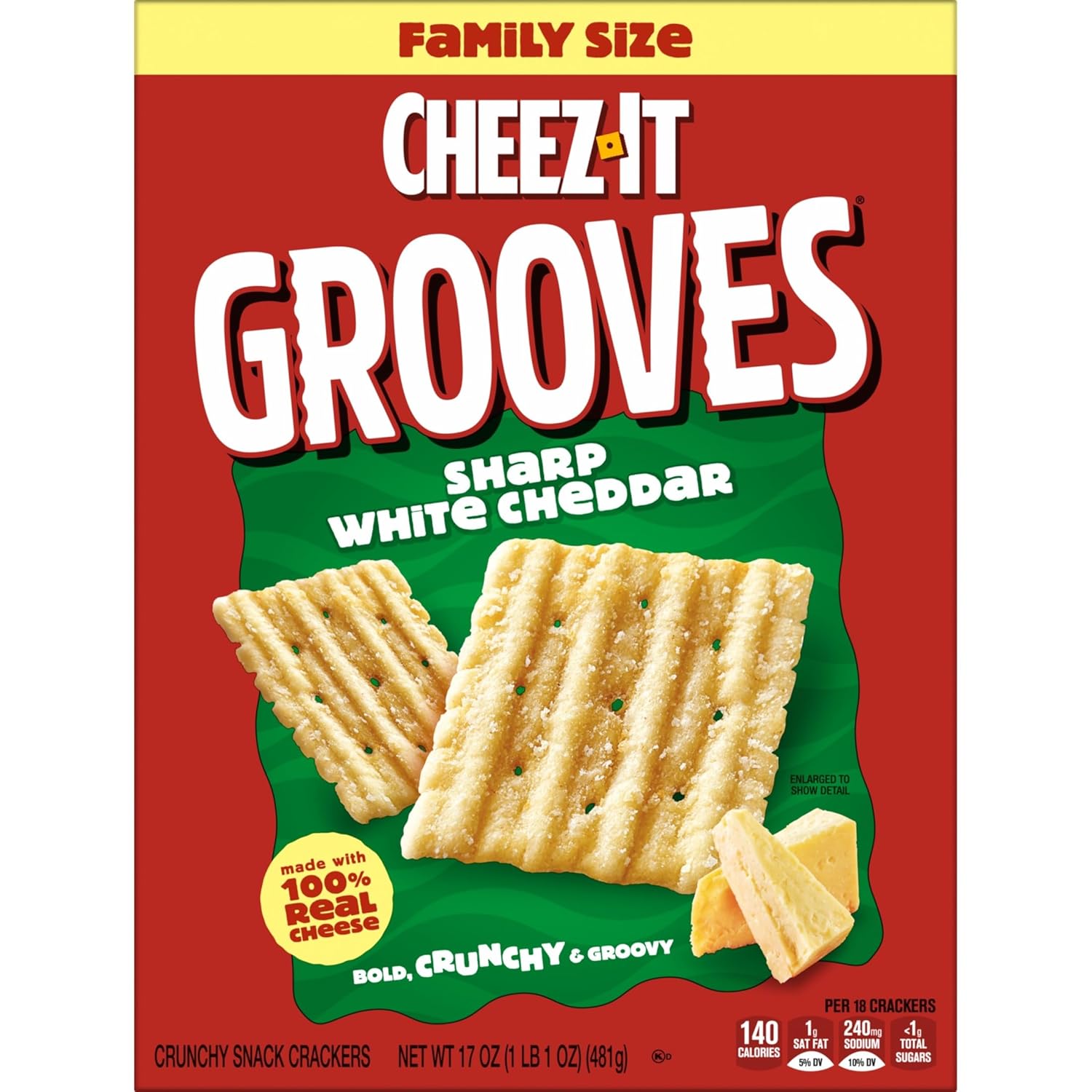 Cheez-It Grooves Sharp White Cheddar Crackers – School Snack and Lunchbox Staple for Kids' Backpacks and Bento Boxes, 17oz Box