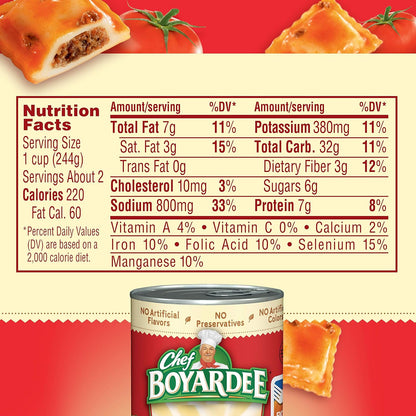 Chef Boyardee Mini Beef Ravioli, Ready in Minutes Microwave Meal for After-School Snack, 15 oz Can