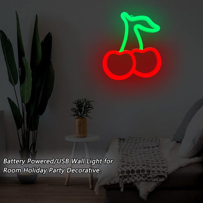 Cherry Neon Lights - Smokeless Decorative Sign, No Fire Risk Ambient Light for Home
