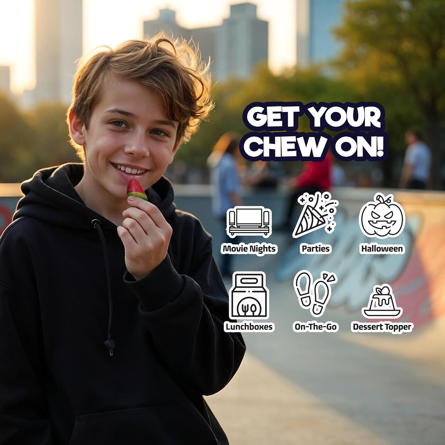 ChewzMe Better-for-You Watermelon Gummies for Home Office and Road Trip Cooler, Cane Sugar Sweetened Sour Candy, 6 oz