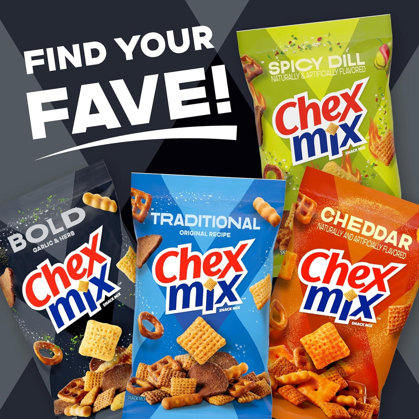 Chex Mix Bold Garlic and Herb Snack Mix – Pantry Snack for Family Movie Night at Home with Kids, 13.5 oz Resealable