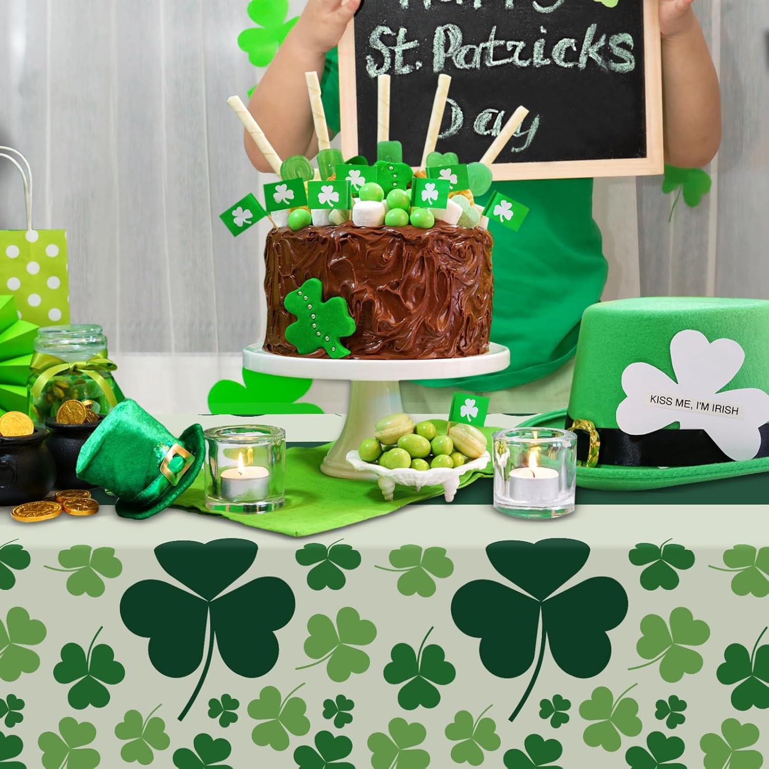 Childom 3 Pack St Patricks Day Tablecloths – Kid-Friendly Disposable Cover for Classroom and Home Playroom