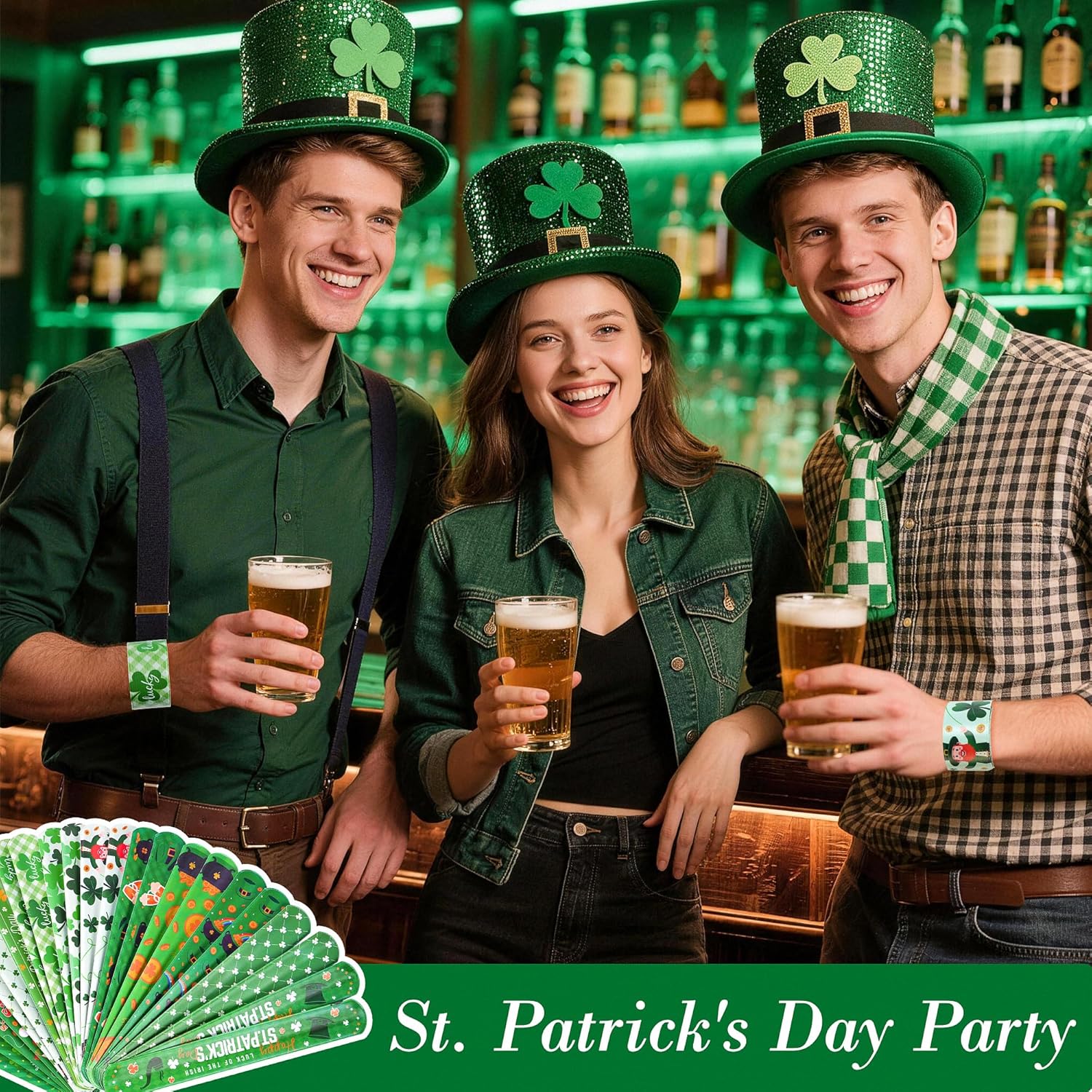 Childom St. Patrick's Day Slap Bracelets – All-Weather Wearable Favor for Backyard Party and Parade