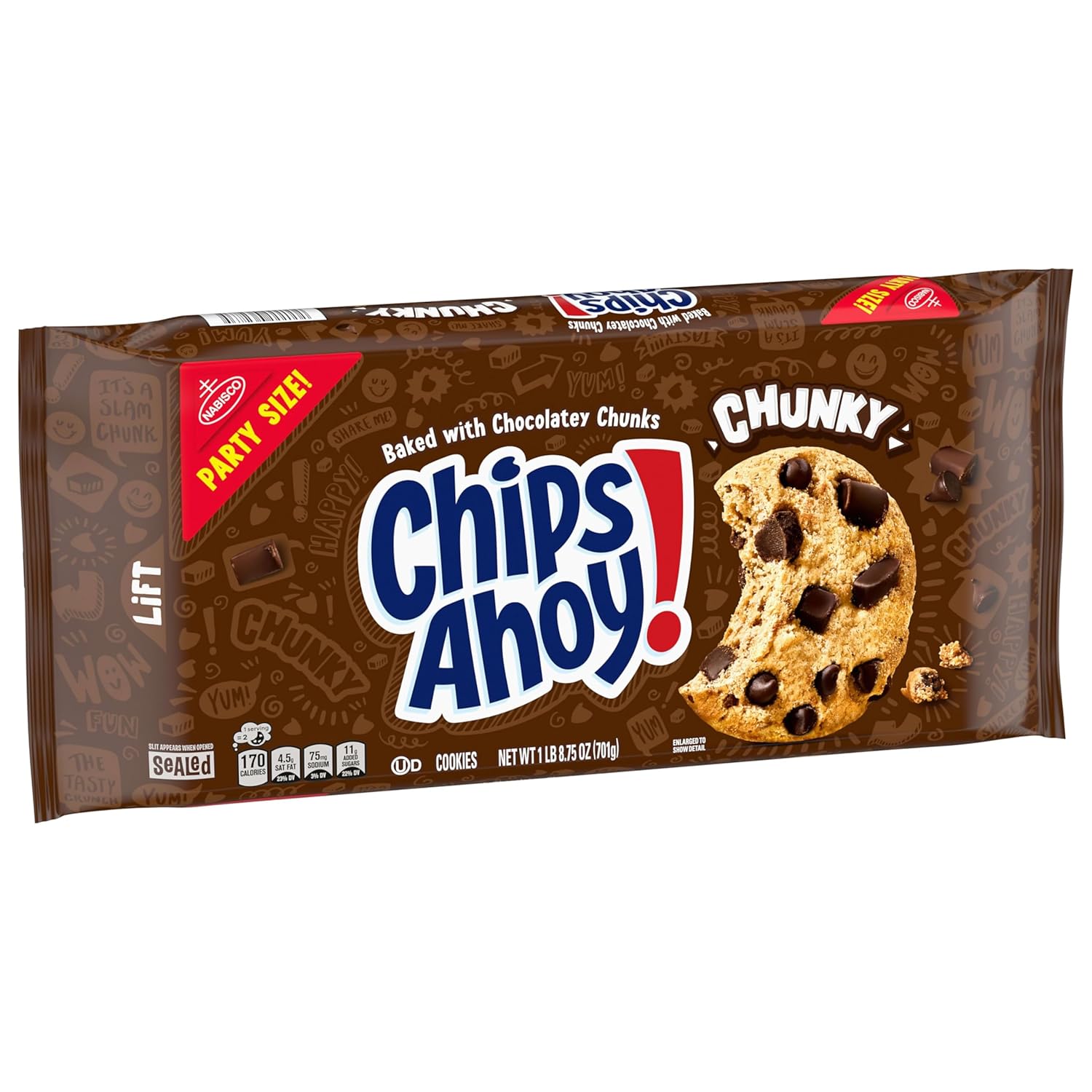 CHIPS AHOY! Chunky Fudgy Cookies Party Size – Streamlined Bulk Snack for Intentional Households, 24.75 oz