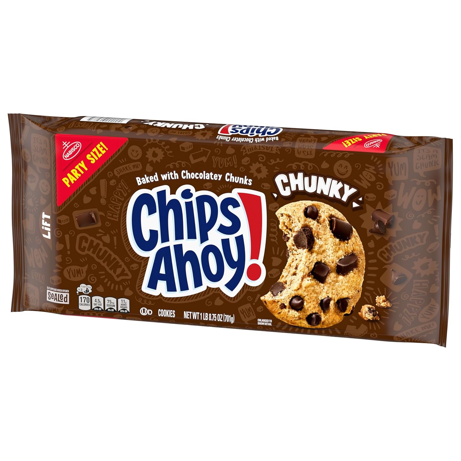 CHIPS AHOY! Chunky Fudgy Cookies Party Size – Streamlined Bulk Snack for Intentional Households, 24.75 oz