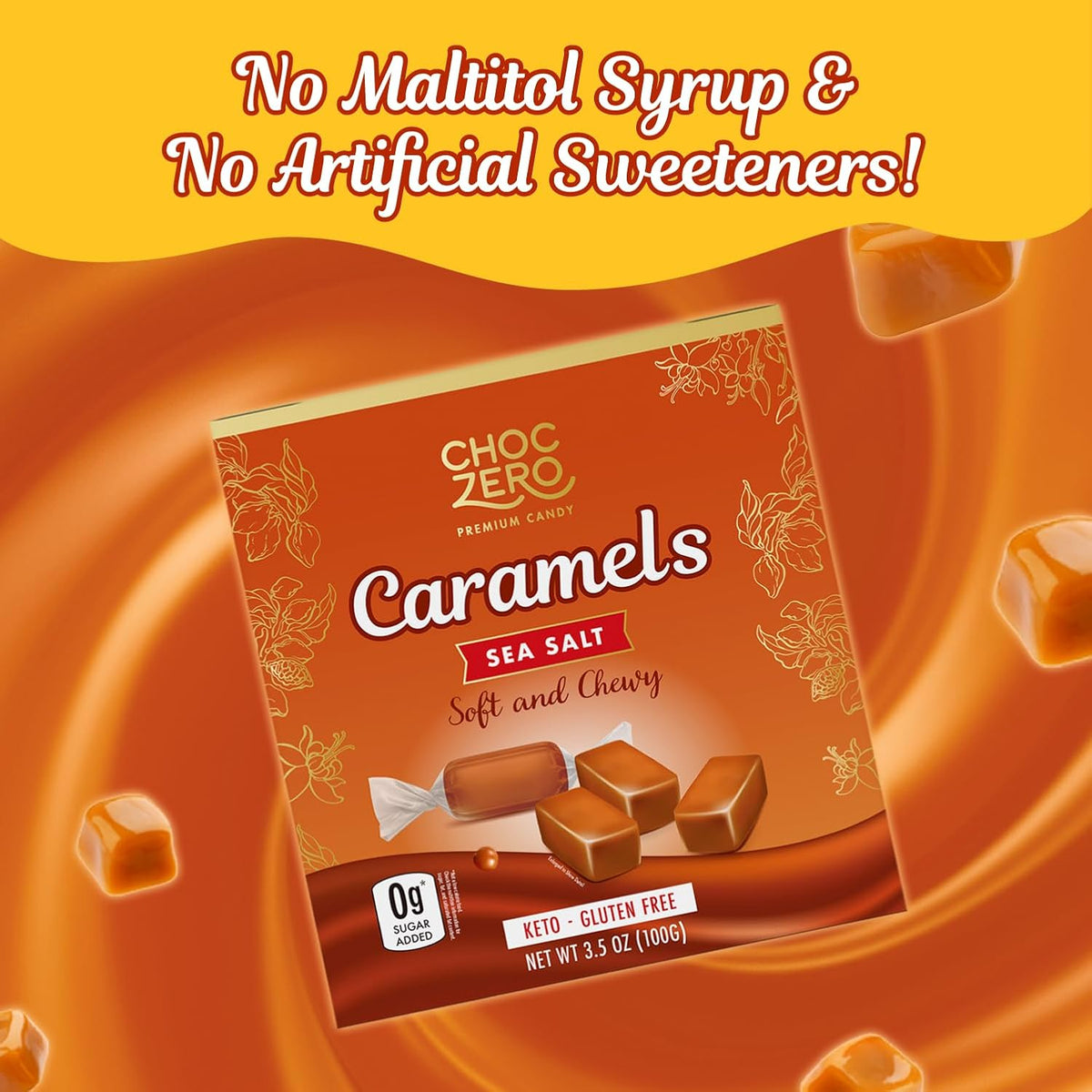 ChocZero Sugar Free Almond Caramels – Understated Monk Fruit Sweet for Minimalist Lunchboxes and Travel Bags