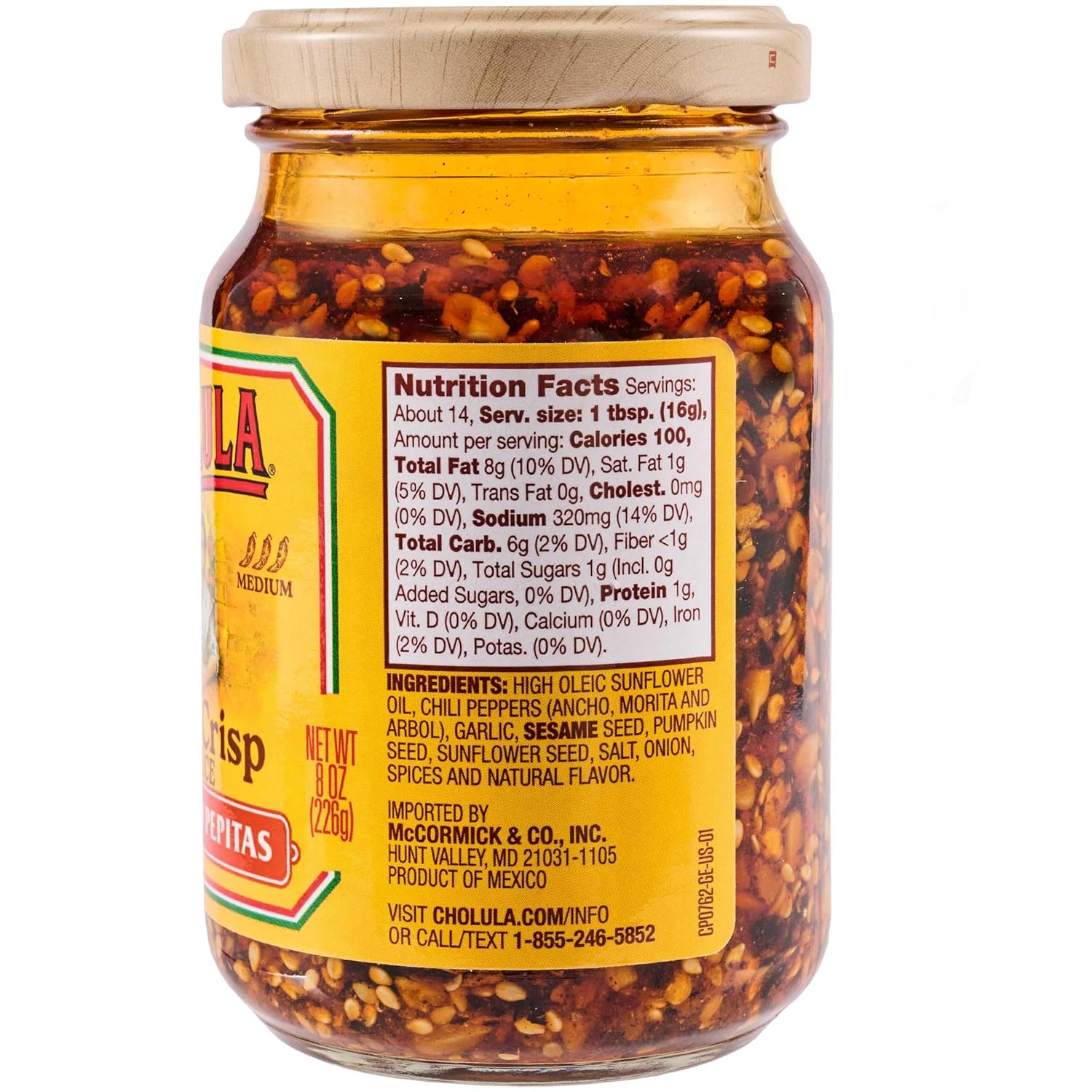 Cholula Chiles & Pepitas Chili Crisp – Camping and Picnic Condiment for One-Pan Meals and Sandwiches, 8 oz