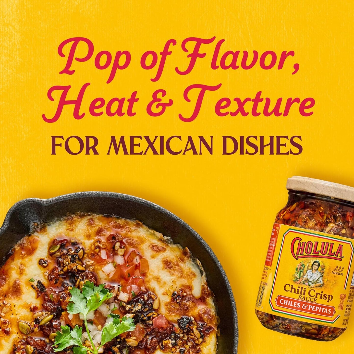 Cholula Chiles & Pepitas Chili Crisp – Camping and Picnic Condiment for One-Pan Meals and Sandwiches, 8 oz