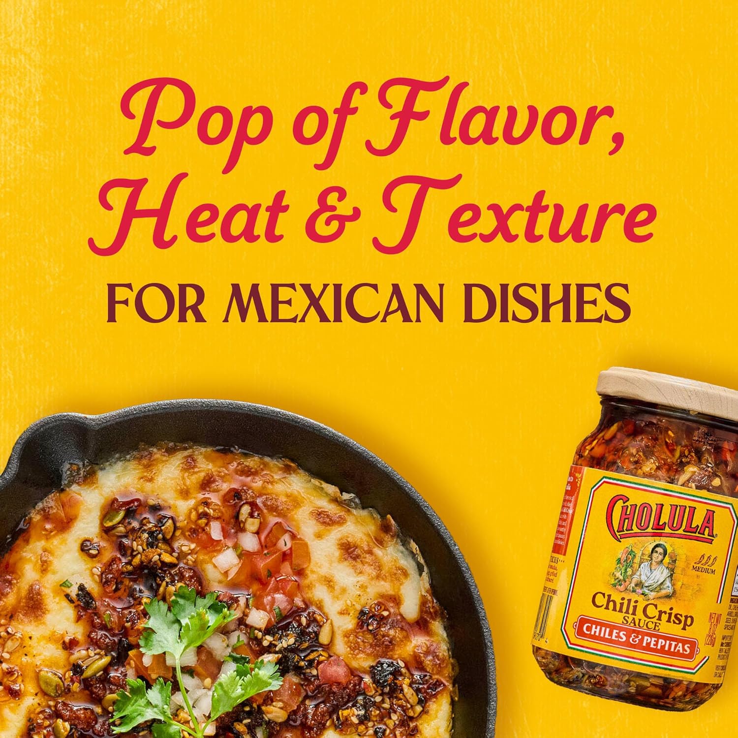 Cholula Chiles & Pepitas Chili Crisp – Camping and Picnic Condiment for One-Pan Meals and Sandwiches, 8 oz
