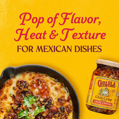 Cholula Chiles & Pepitas Chili Crisp – Camping and Picnic Condiment for One-Pan Meals and Sandwiches, 8 oz
