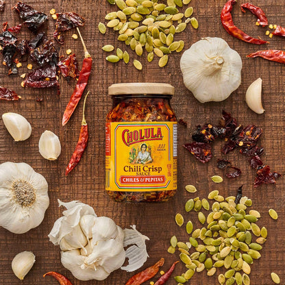 Cholula Chiles & Pepitas Chili Crisp – Camping and Picnic Condiment for One-Pan Meals and Sandwiches, 8 oz