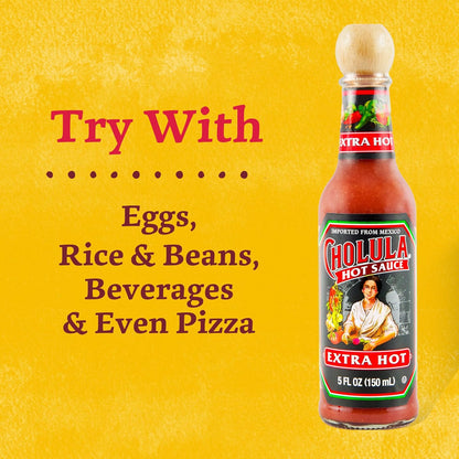 Cholula Hot Sauce Extra Hot – Picnic and Patio Pizza Drizzle, Compact 5 oz Bottle