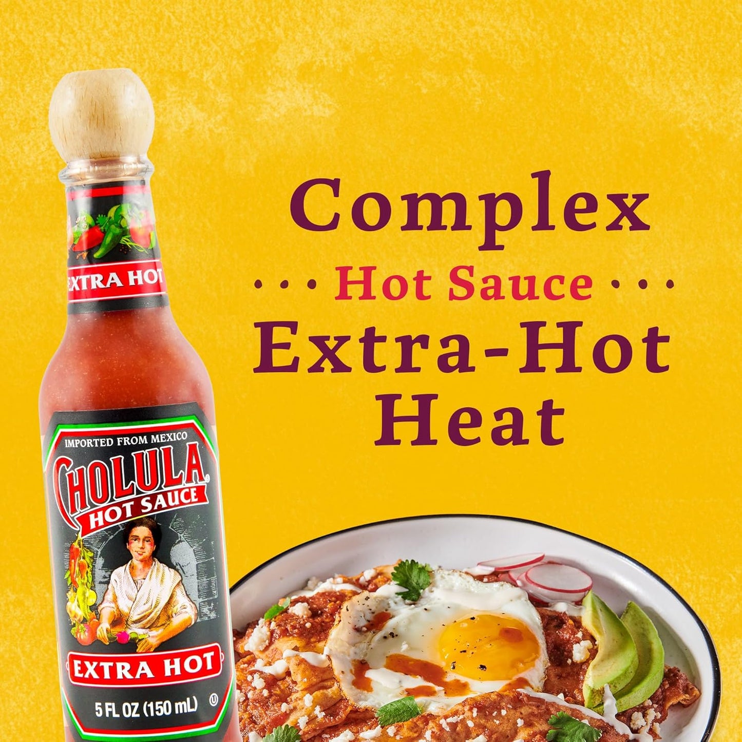 Cholula Hot Sauce Extra Hot – Picnic and Patio Pizza Drizzle, Compact 5 oz Bottle