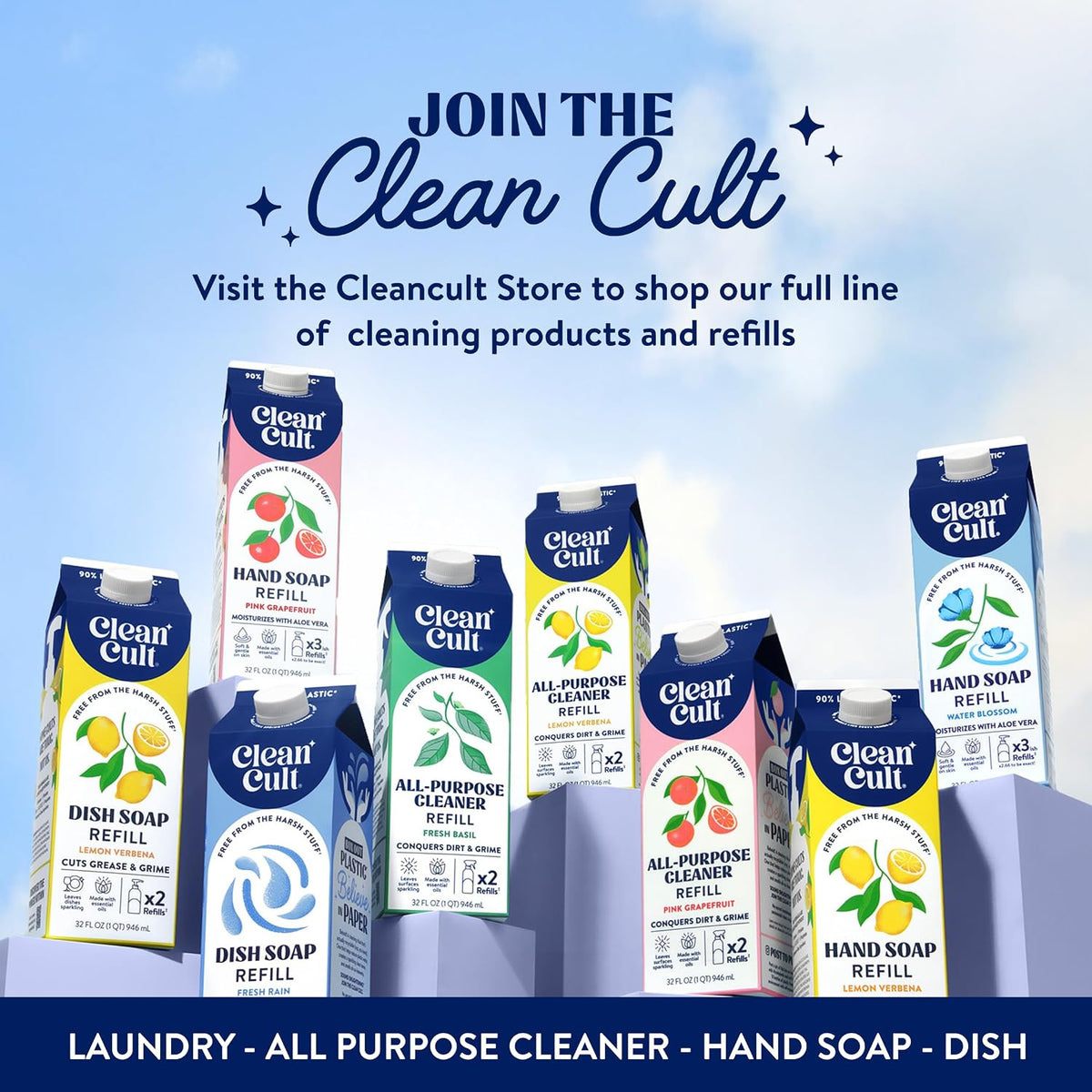 Cleancult Gentle Hand Soap Refill for Kid and Pet Friendly Bathrooms, Clean Ingredients and Paper-Based Eco Packaging