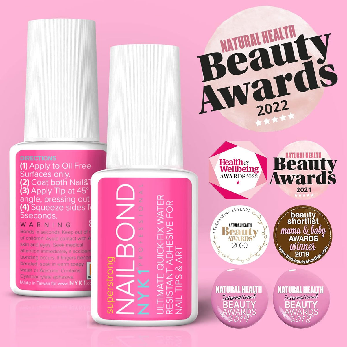 clear-drying finish compatible with acrylic, press-on, and fake nails