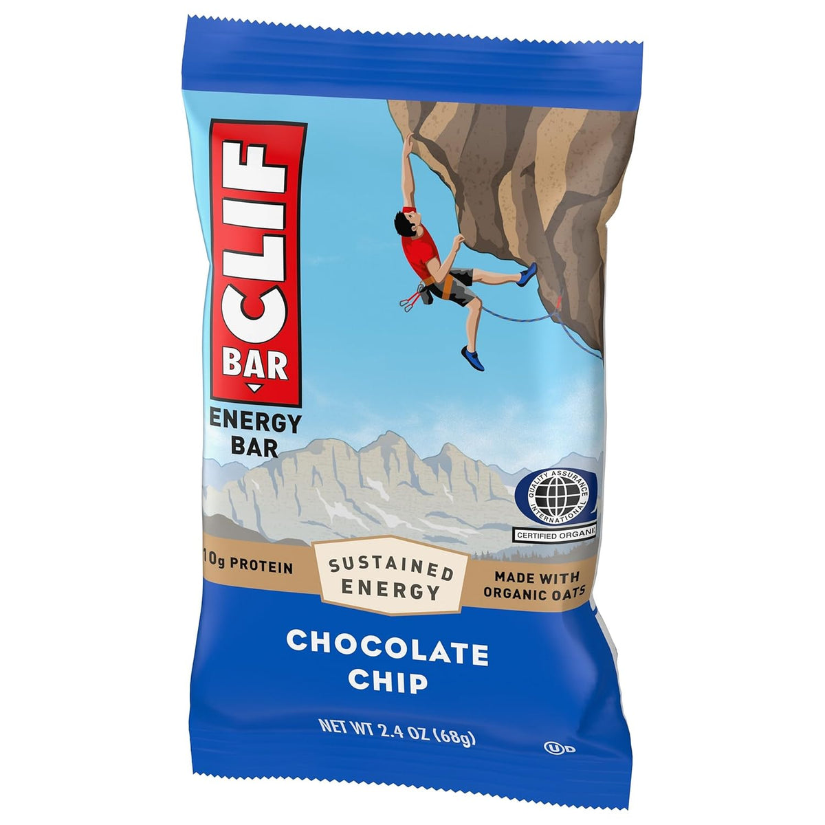 CLIF Bar Chocolate Chip Mindful Snack for Plant-Based and Vegan Diets, 10g Protein with Balanced Macros