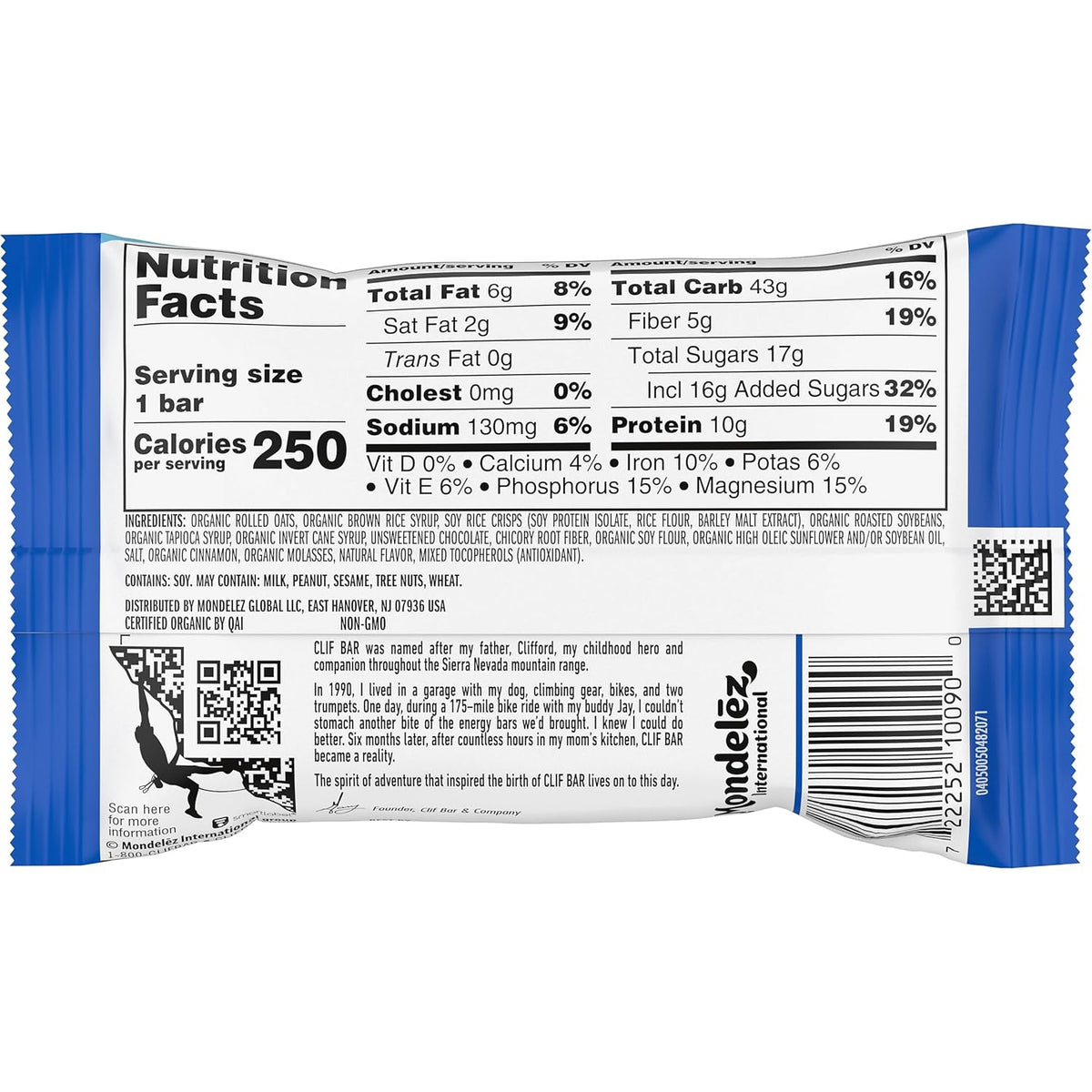 CLIF Bar Chocolate Chip Mindful Snack for Plant-Based and Vegan Diets, 10g Protein with Balanced Macros