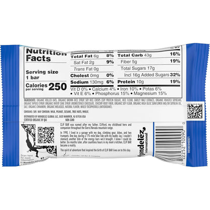 CLIF Bar Chocolate Chip Mindful Snack for Plant-Based and Vegan Diets, 10g Protein with Balanced Macros