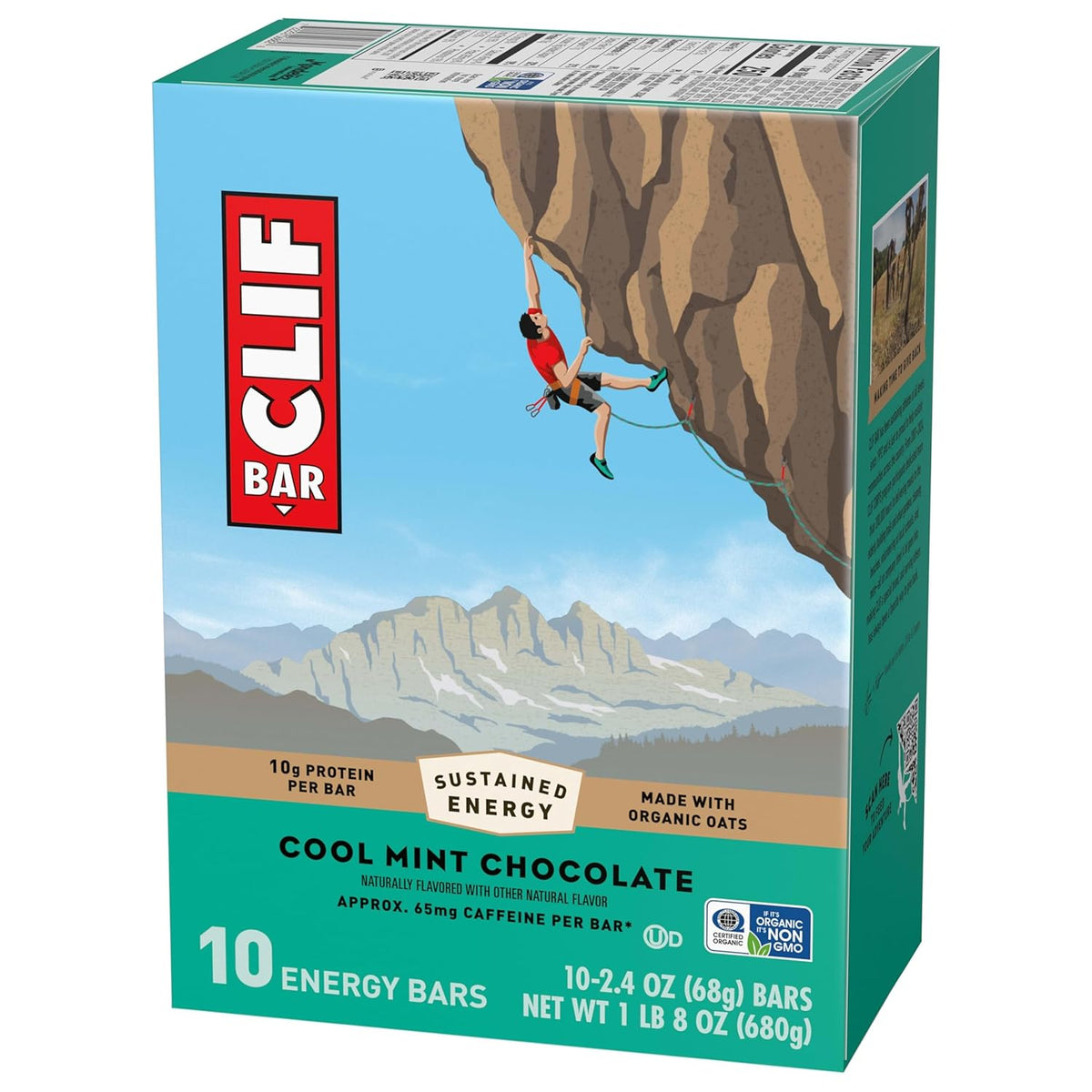 CLIF BAR Cool Mint Chocolate Bar - Camping and Bike-Packing Snack with 10g Plant Protein