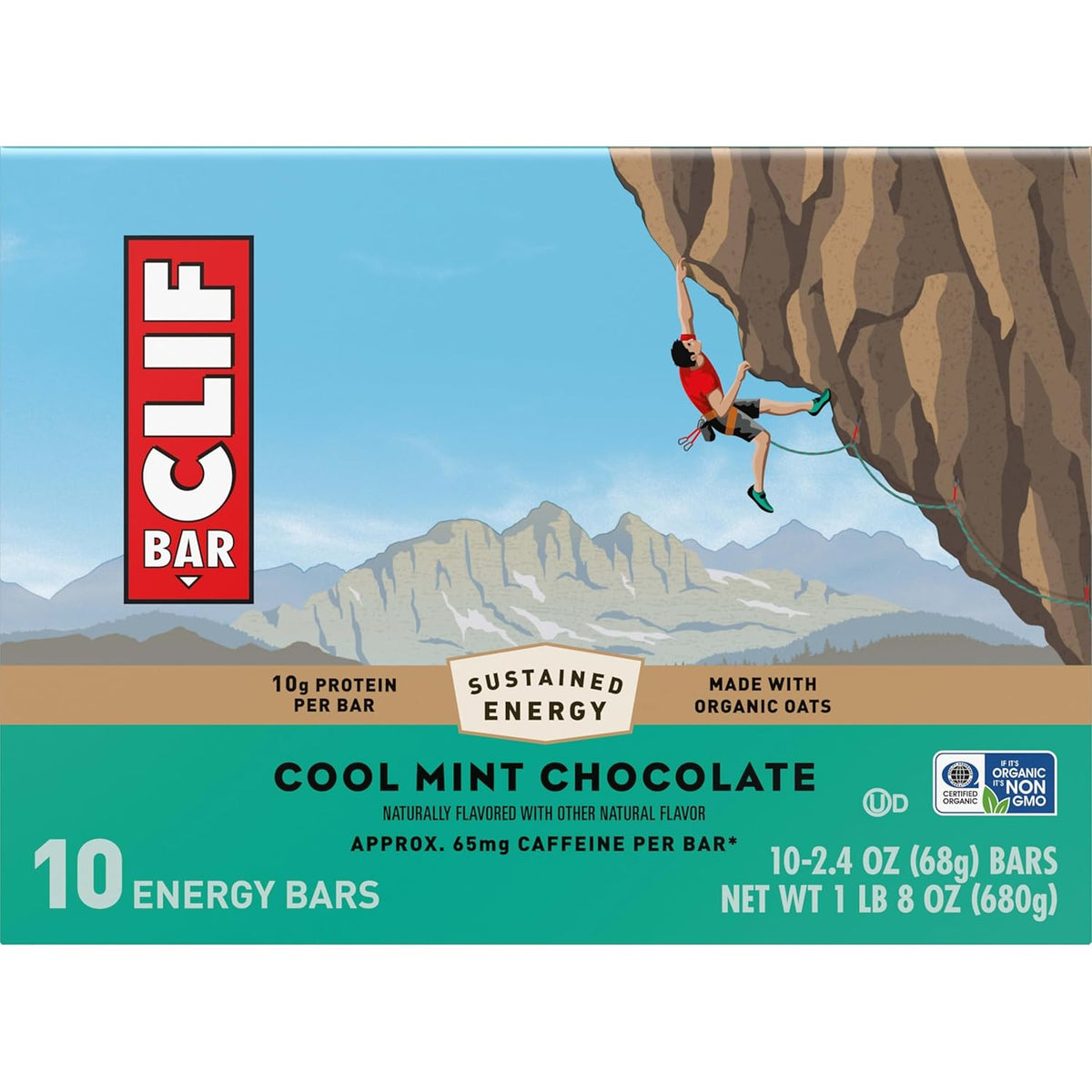CLIF BAR Cool Mint Chocolate Bar - Camping and Bike-Packing Snack with 10g Plant Protein