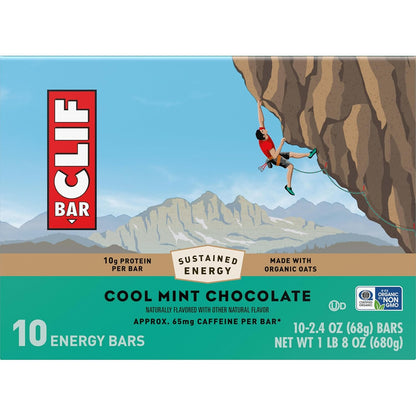 CLIF BAR Cool Mint Chocolate Bar - Camping and Bike-Packing Snack with 10g Plant Protein