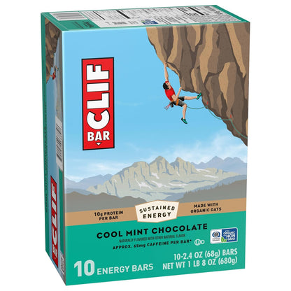 CLIF BAR Cool Mint Chocolate Bar - Camping and Bike-Packing Snack with 10g Plant Protein