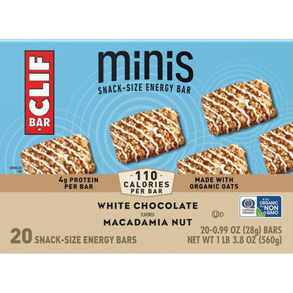 CLIF BAR Minis White Chocolate Macadamia Nut Organic Snack Bars for Family Day Hikes and Weekend Adventures