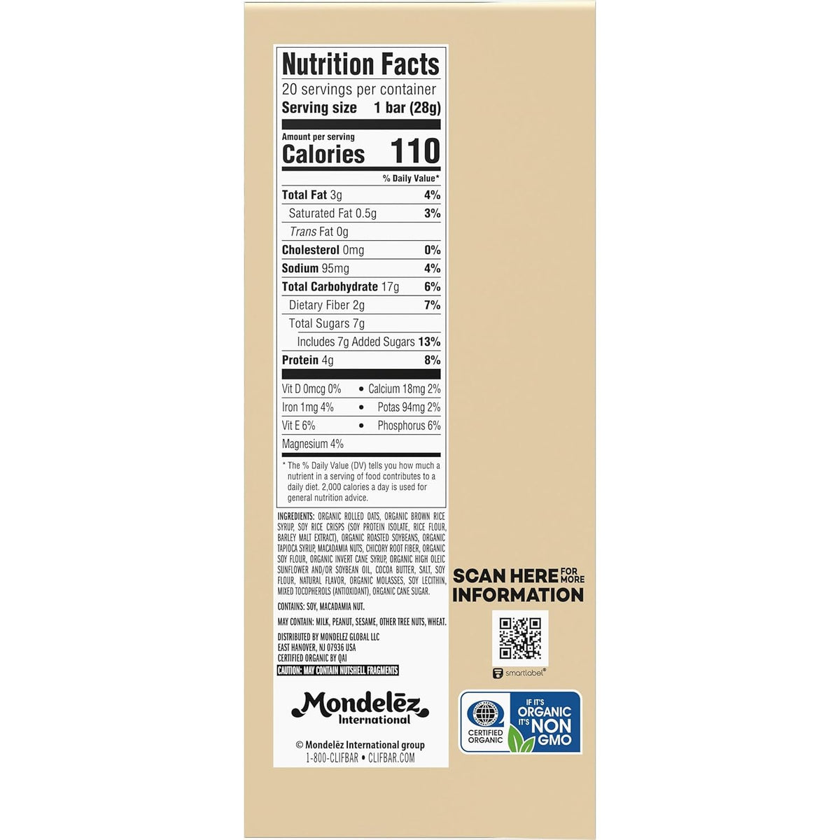 CLIF BAR Minis White Chocolate Macadamia Nut Organic Snack Bars for Family Day Hikes and Weekend Adventures
