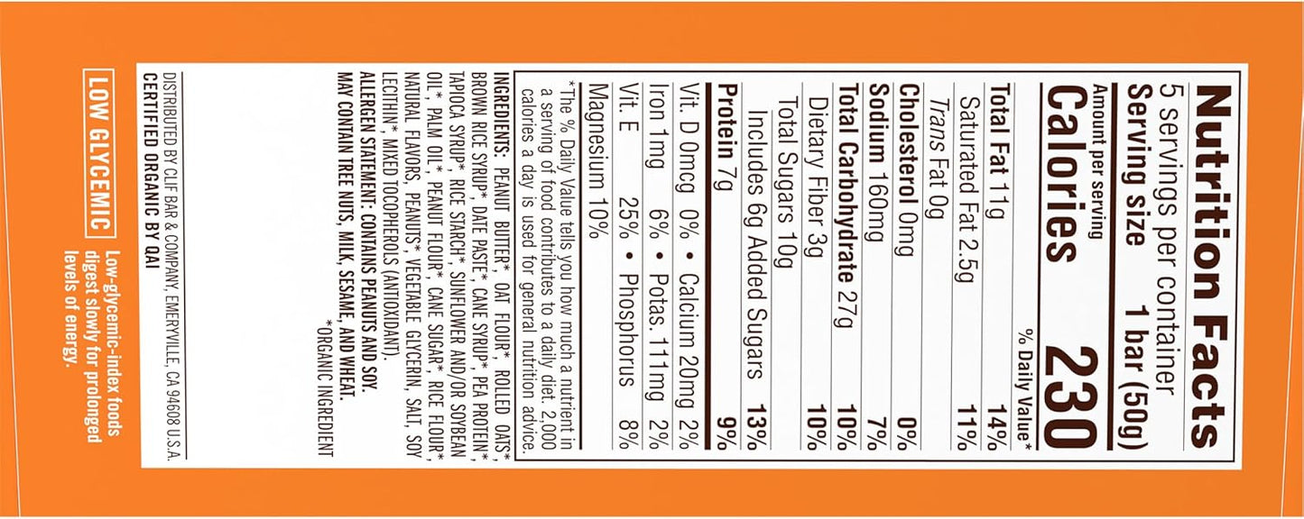 CLIF Nut Butter Bar Peanut Butter – Lightweight Fuel for Camping Trips, 5-Pack