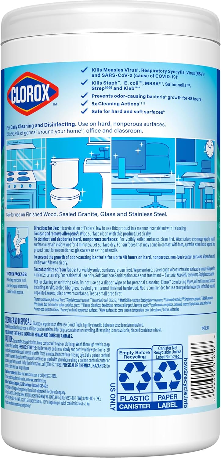 Clorox Bleach Free Disinfecting Wipes for Cold and Flu Season, Mindful Home Hygiene Refresh, 75 Count