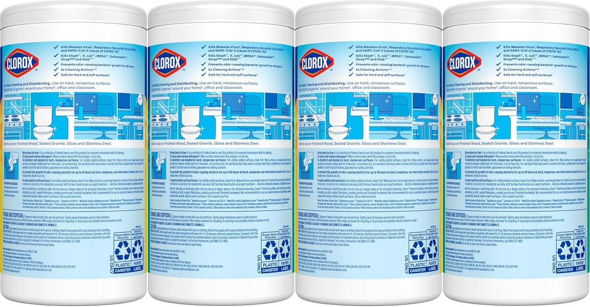 Clorox Disinfecting Wipes for Mindful Home Reset, Bleach-Free Coconut and Fresh Scent, 75 Count, Pack of 4