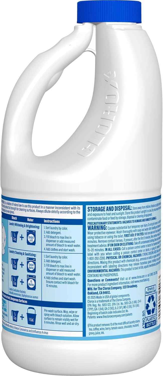 Clorox No Splash Bleach 40 fl oz – Tough Stain Cleaner for Kids Whites and High Touch Family Surfaces