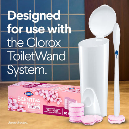 Clorox Scentiva ToiletWand Refills – Premium Floral-Fruity Aroma for High-End Primary Suite Toilet Care, 10 Disposable Pads