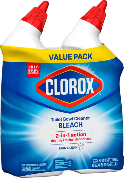 Clorox Toilet Bowl Cleaner Bleach Rain Clean, Non-Abrasive Germ-Killing Gel for Safe Everyday Bathroom Use