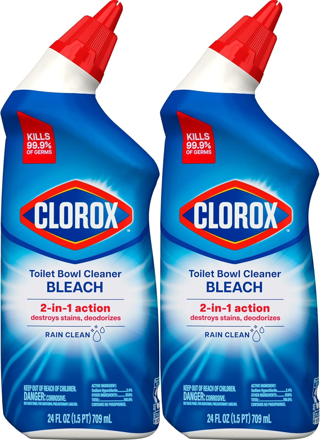 Clorox Toilet Bowl Cleaner Bleach Rain Clean, Non-Abrasive Germ-Killing Gel for Safe Everyday Bathroom Use